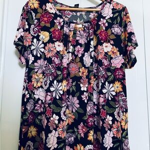 Floral Print Women's Blouse - Black and Pink